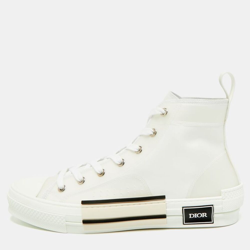 Dior B23 Size 42 White Canvas And Pvc High Top Sneakers - Picture 1 of 7